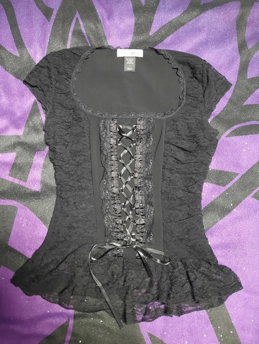 Black Lace-Up Women's Top